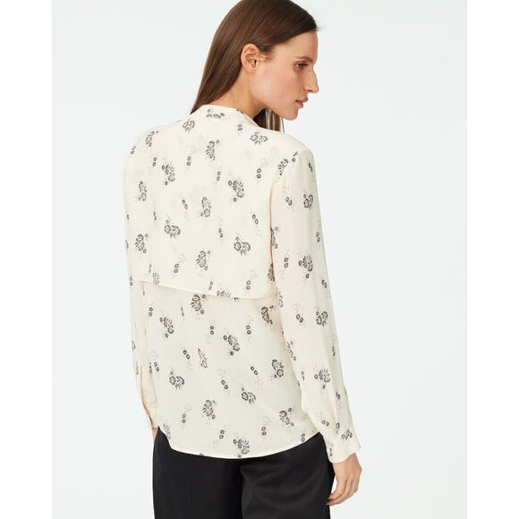 Club Monaco Ferttee Shirt Floral Print Blouse Ruffle Button Details White Size L - Picture 2 of 14